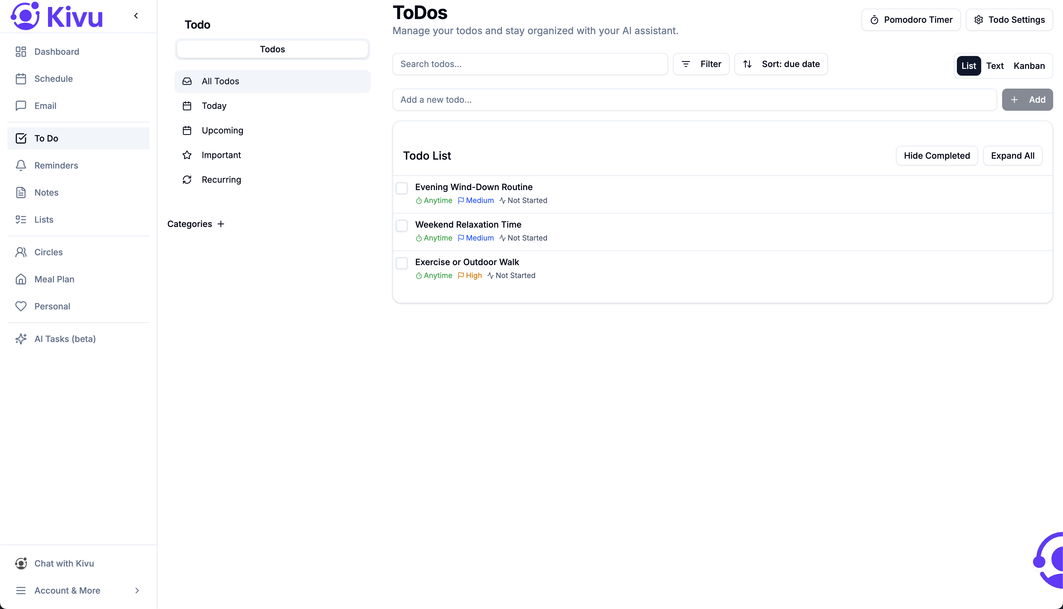 Task list with calendar integration